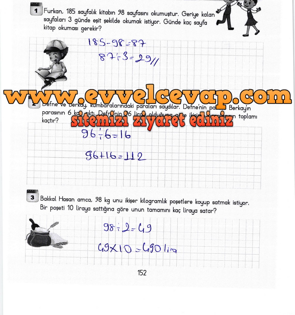 3. Sınıf Meb Yayınları Matematik Ders Kitabı Sayfa 152 Cevapları