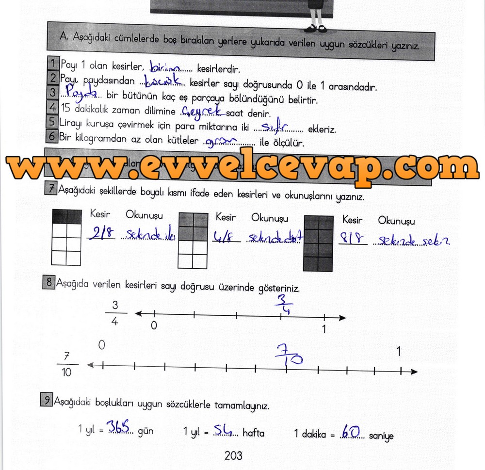 3. Sınıf Meb Yayınları Matematik Ders Kitabı Sayfa 203 Cevapları