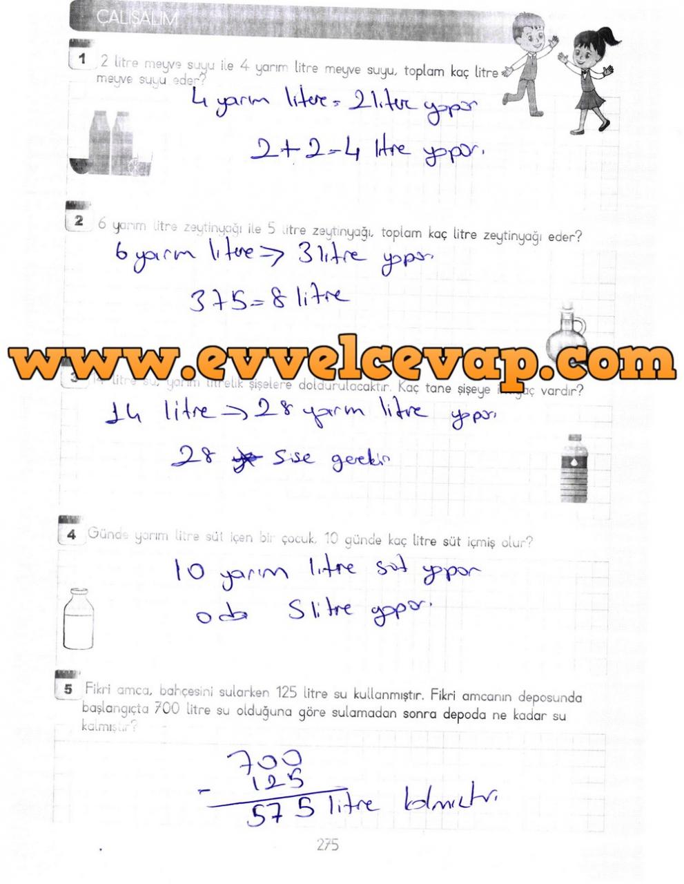 3. Sınıf Meb Yayınları Matematik Ders Kitabı Sayfa 275 Cevapları