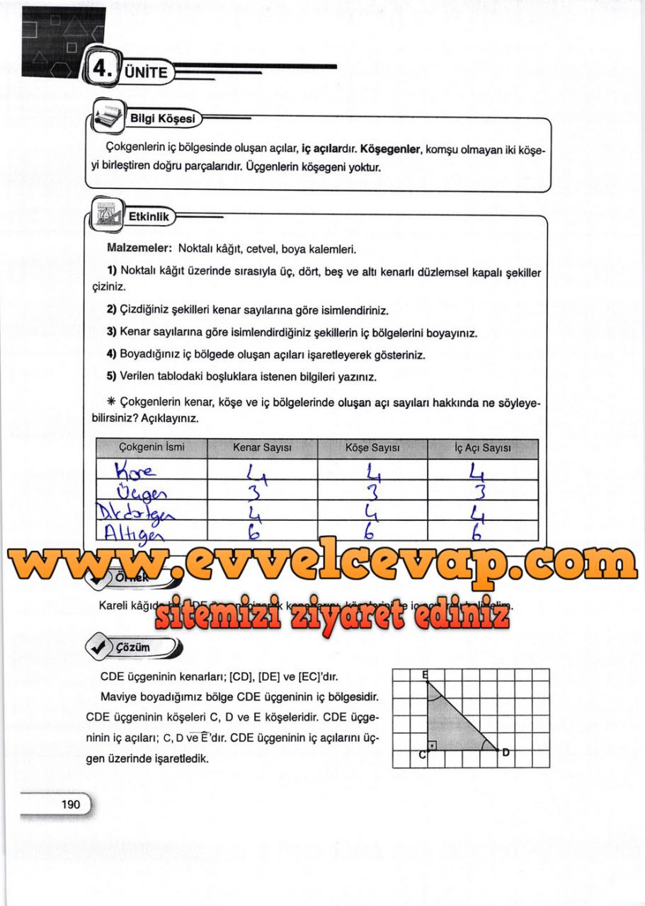5. Sınıf Dikey Yayıncılık Matematik Ders Kitabı Sayfa 190 Cevabı