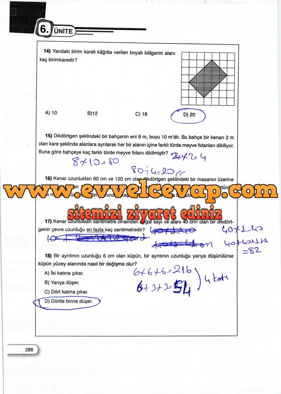 5. Sınıf Dikey Yayıncılık Matematik Ders Kitabı Sayfa 286 Cevabı