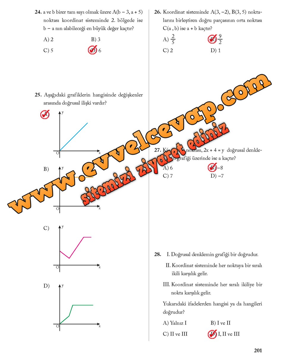 8. Sınıf Ekoyay Yayıncılık Matematik Ders Kitabı Sayfa 201 Cevabı