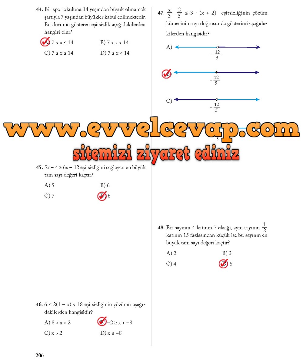 8. Sınıf Ekoyay Yayıncılık Matematik Ders Kitabı Sayfa 206 Cevabı