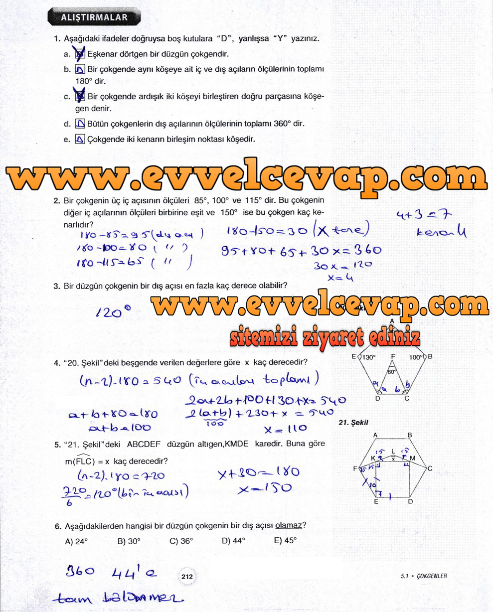 10. Sınıf Aydın Yayıncılık Matematik Ders Kitabı Sayfa 279 Cevabı