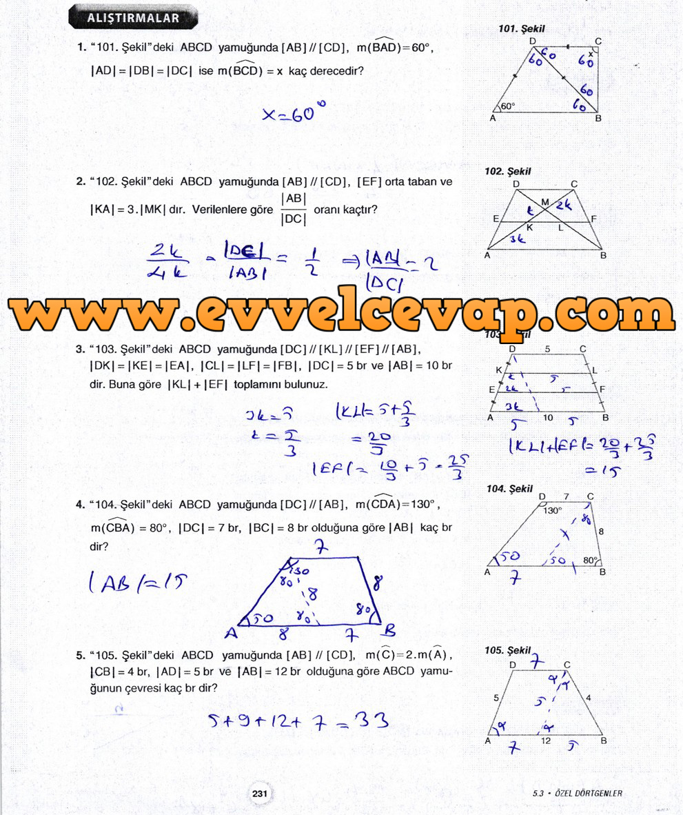 10. Sınıf Aydın Yayıncılık Matematik Ders Kitabı Sayfa 231 Cevabı