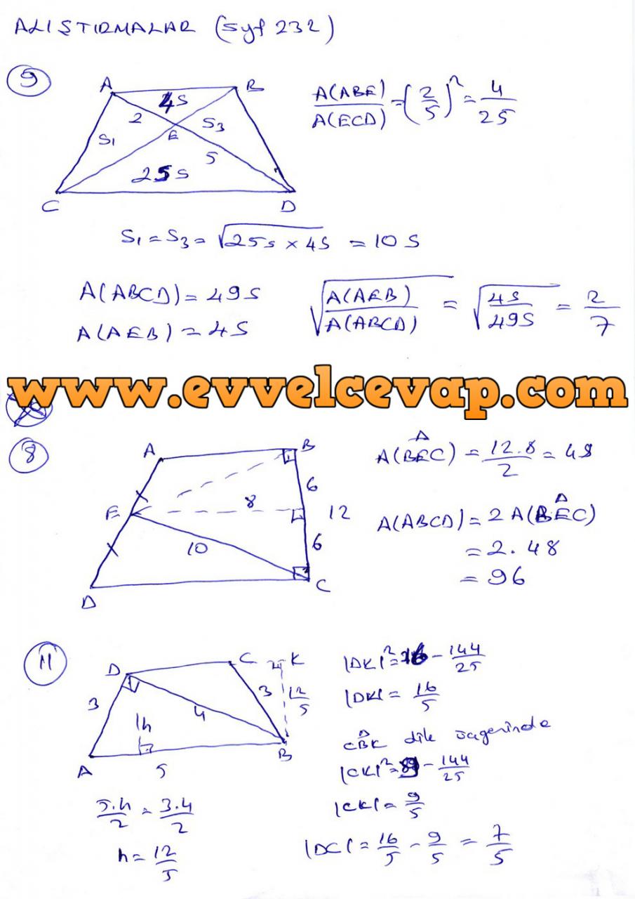 10. Sınıf Aydın Yayıncılık Matematik Ders Kitabı Sayfa 232 Cevabı