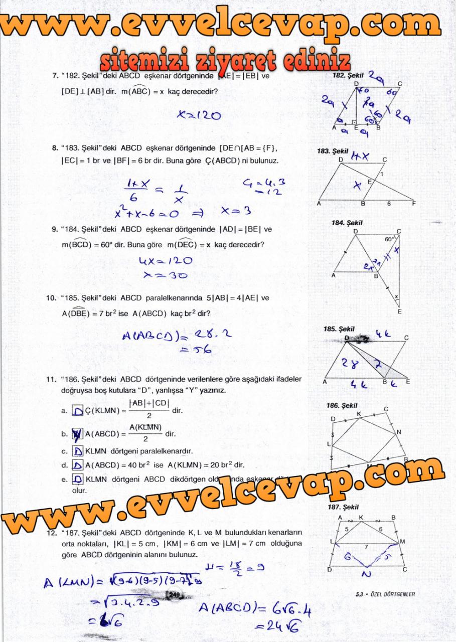 10. Sınıf Aydın Yayıncılık Matematik Ders Kitabı Sayfa 249 Cevabı