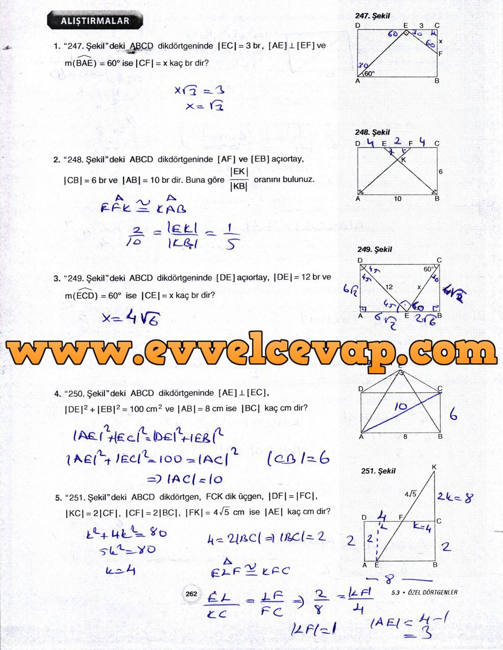 10. Sınıf Aydın Yayıncılık Matematik Ders Kitabı Sayfa 262 Cevabı