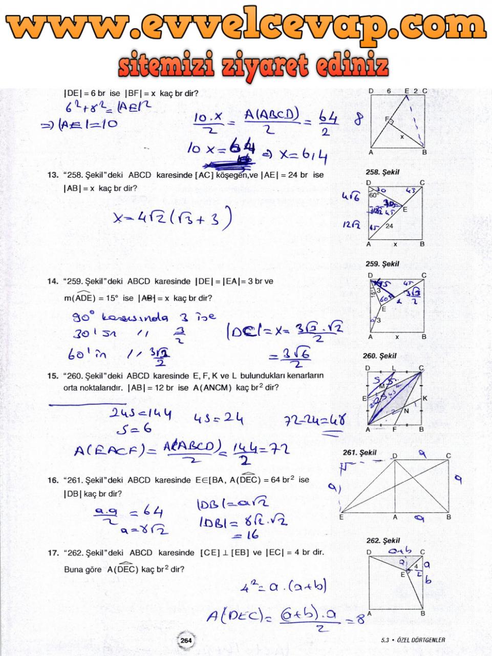 10. Sınıf Aydın Yayıncılık Matematik Ders Kitabı Sayfa 264 Cevabı