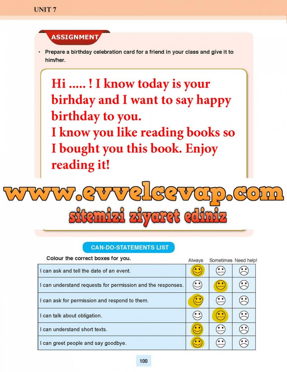 5. Sınıf Özgün Yayınları İngilizce Ders Kitabı Sayfa 100 Cevabı
