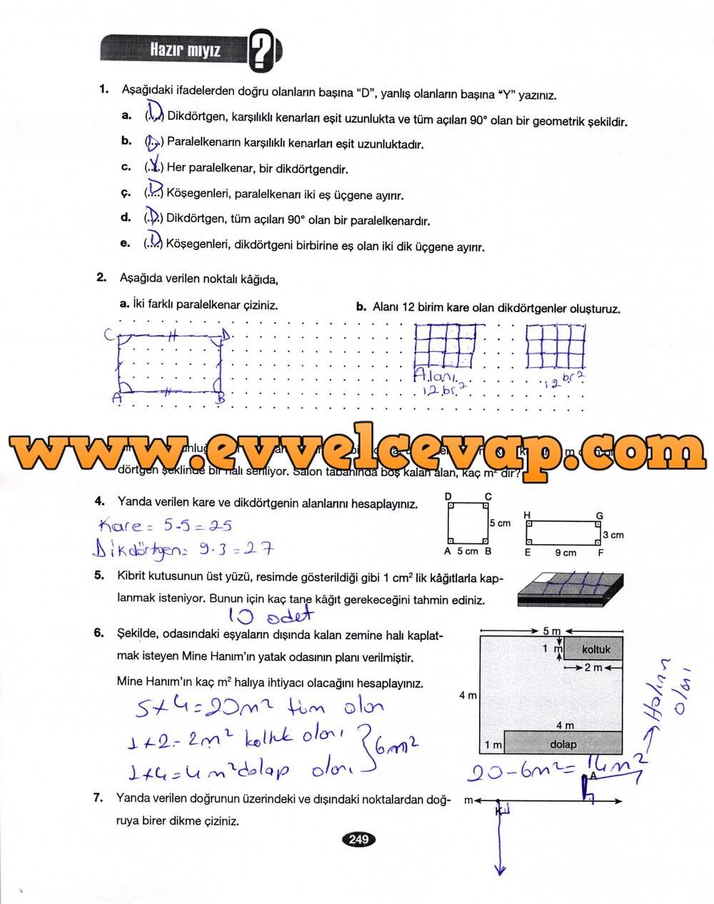 6. Sınıf Berkay Yayıncılık Matematik Ders Kitabı Sayfa 249 Cevabı