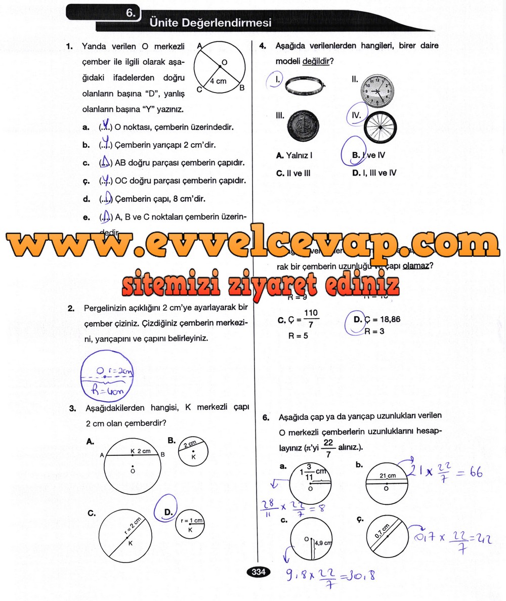 6. Sınıf Berkay Yayıncılık Matematik Ders Kitabı Sayfa 334 Cevabı