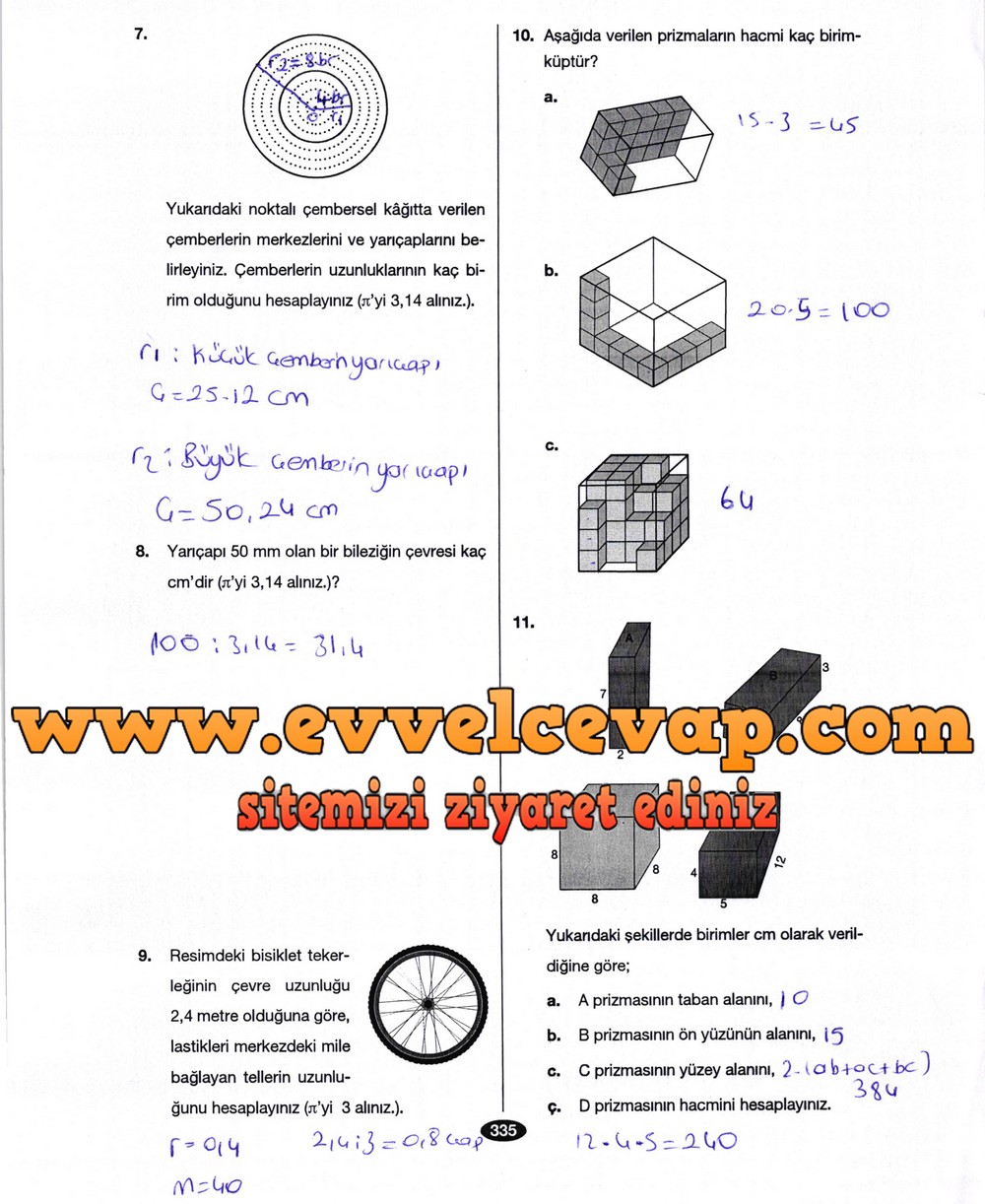 6. Sınıf Berkay Yayıncılık Matematik Ders Kitabı Sayfa 335 Cevabı