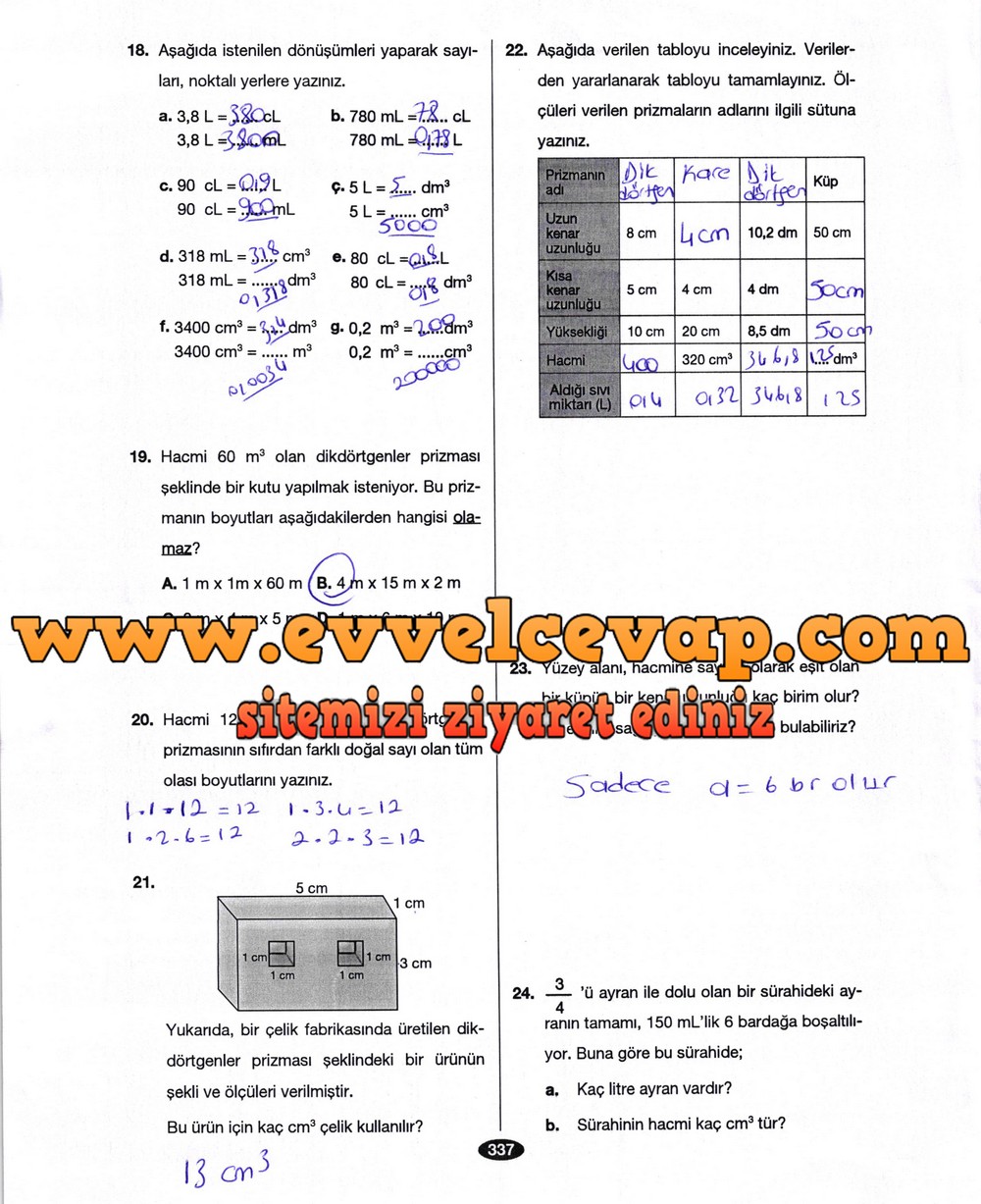 6. Sınıf Berkay Yayıncılık Matematik Ders Kitabı Sayfa 337 Cevabı