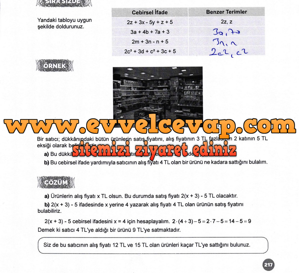 6. Sınıf Matematik Ders Kitabı Meb Yayınları Sayfa 217 Cevabı 2018-2019