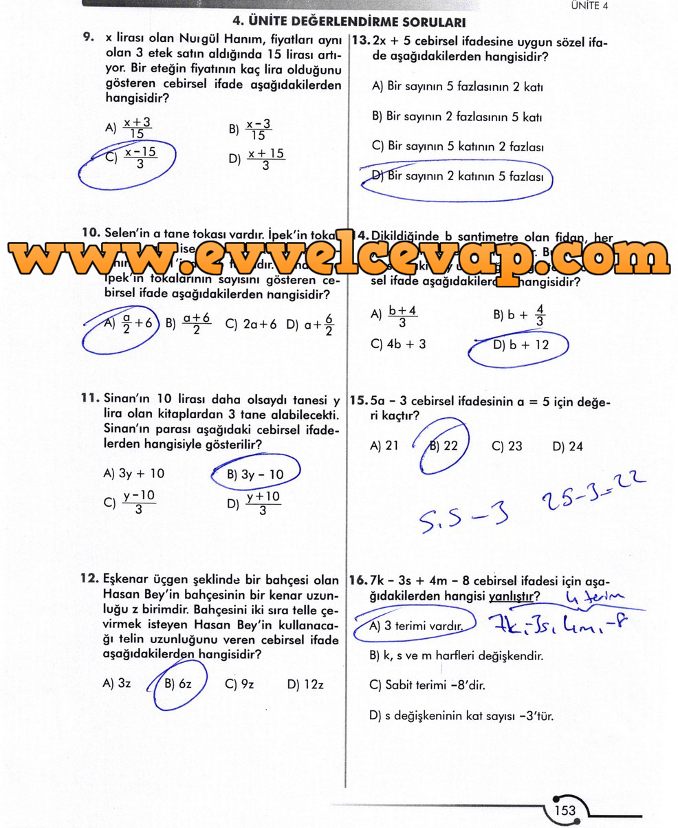6. Sınıf Meb Yayınları Matematik Ders Kitabı Sayfa 153 Cevabı