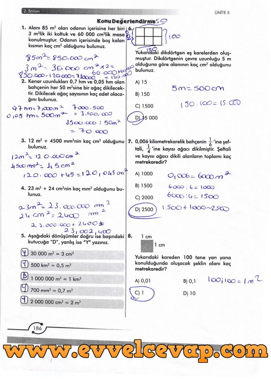 6. Sınıf Meb Yayınları Matematik Ders Kitabı Sayfa 186 Cevabı