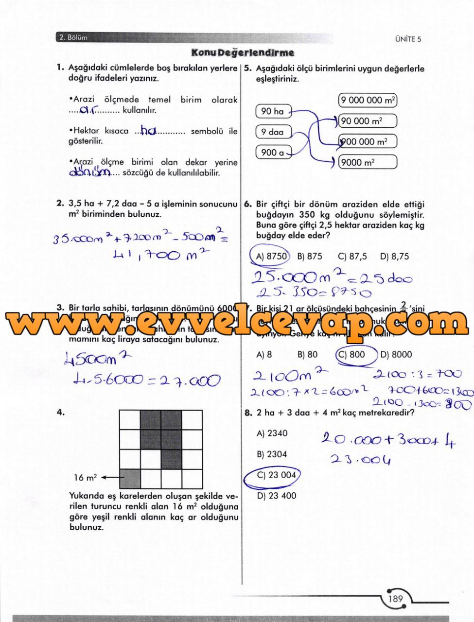 6. Sınıf Meb Yayınları Matematik Ders Kitabı Sayfa 189 Cevabı
