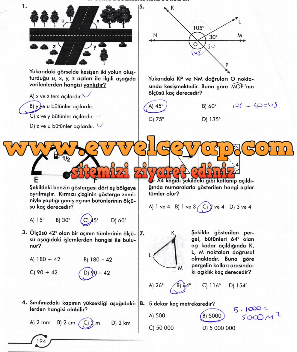 6. Sınıf Meb Yayınları Matematik Ders Kitabı Sayfa 194 Cevabı