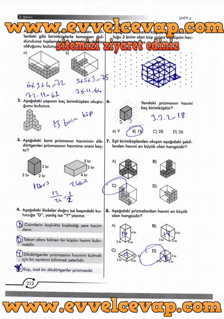6. Sınıf Meb Yayınları Matematik Ders Kitabı Sayfa 212 Cevabı