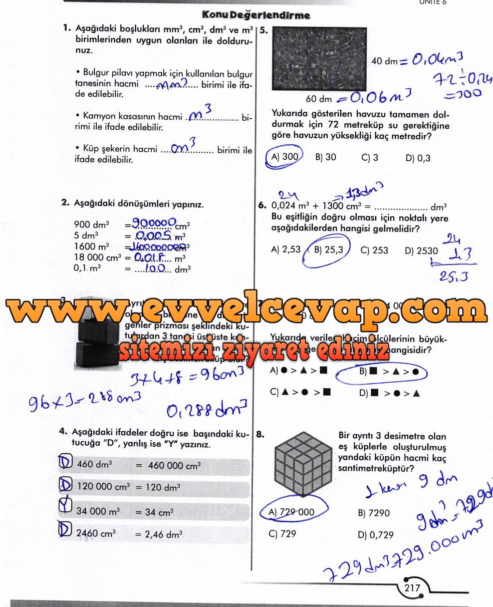 6. Sınıf Meb Yayınları Matematik Ders Kitabı Sayfa 217 Cevabı