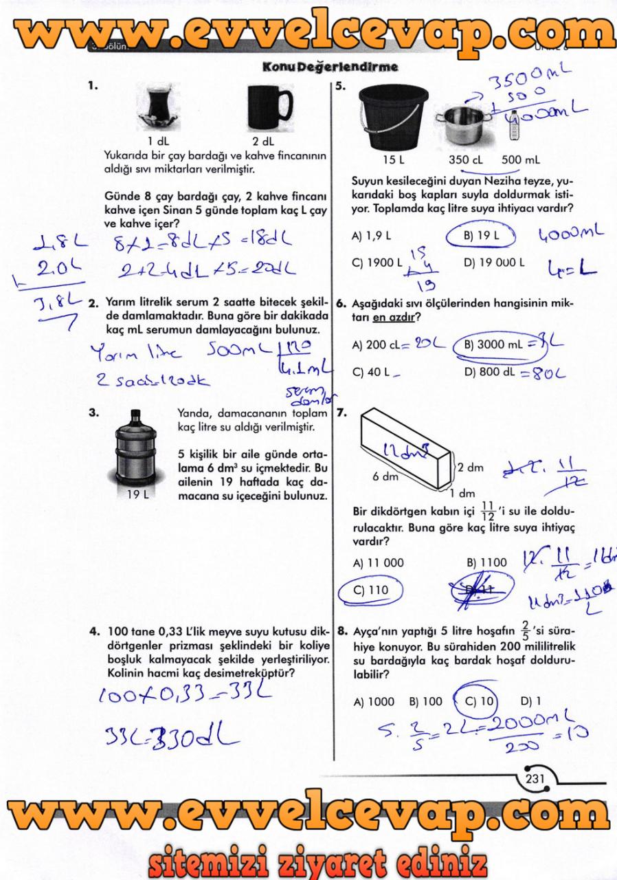 6. Sınıf Meb Yayınları Matematik Ders Kitabı Sayfa 231 Cevabı