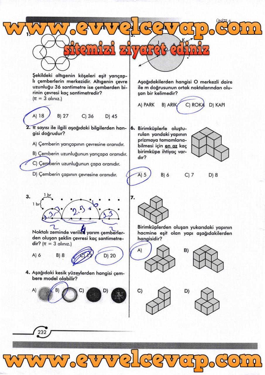 6. Sınıf Meb Yayınları Matematik Ders Kitabı Sayfa 232 Cevabı