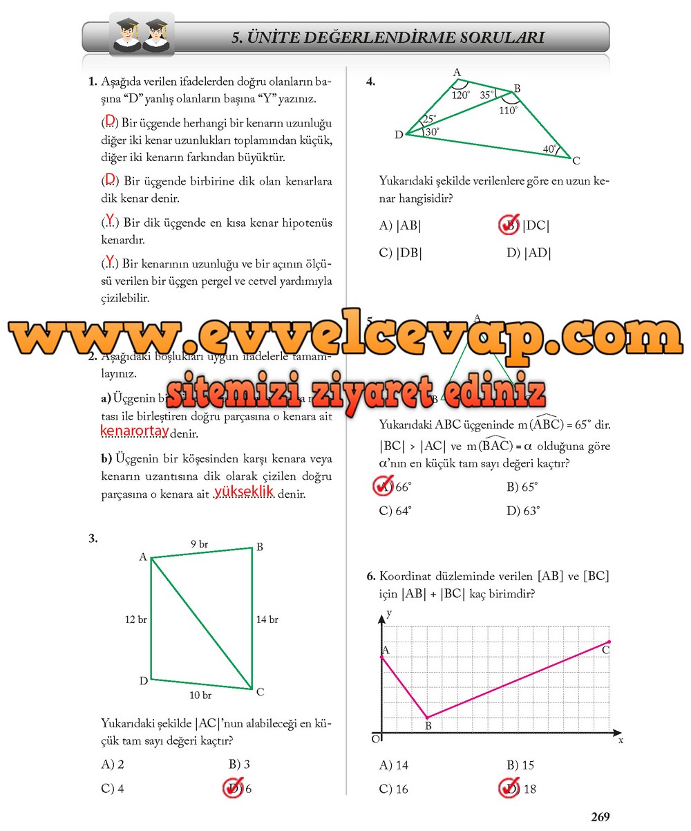 8. Sınıf Ekoyay Yayıncılık Matematik Ders Kitabı Sayfa 269 Cevabı