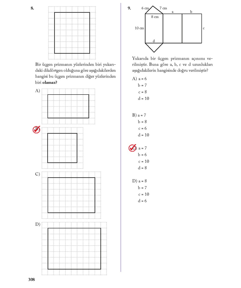 8. Sınıf Ekoyay Yayıncılık Matematik Ders Kitabı Sayfa 308 Cevabı