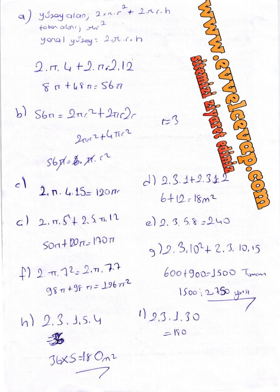 8. Sınıf Matematik Ders Kitabı Sayfa 212 Cevapları Meb Yayınları