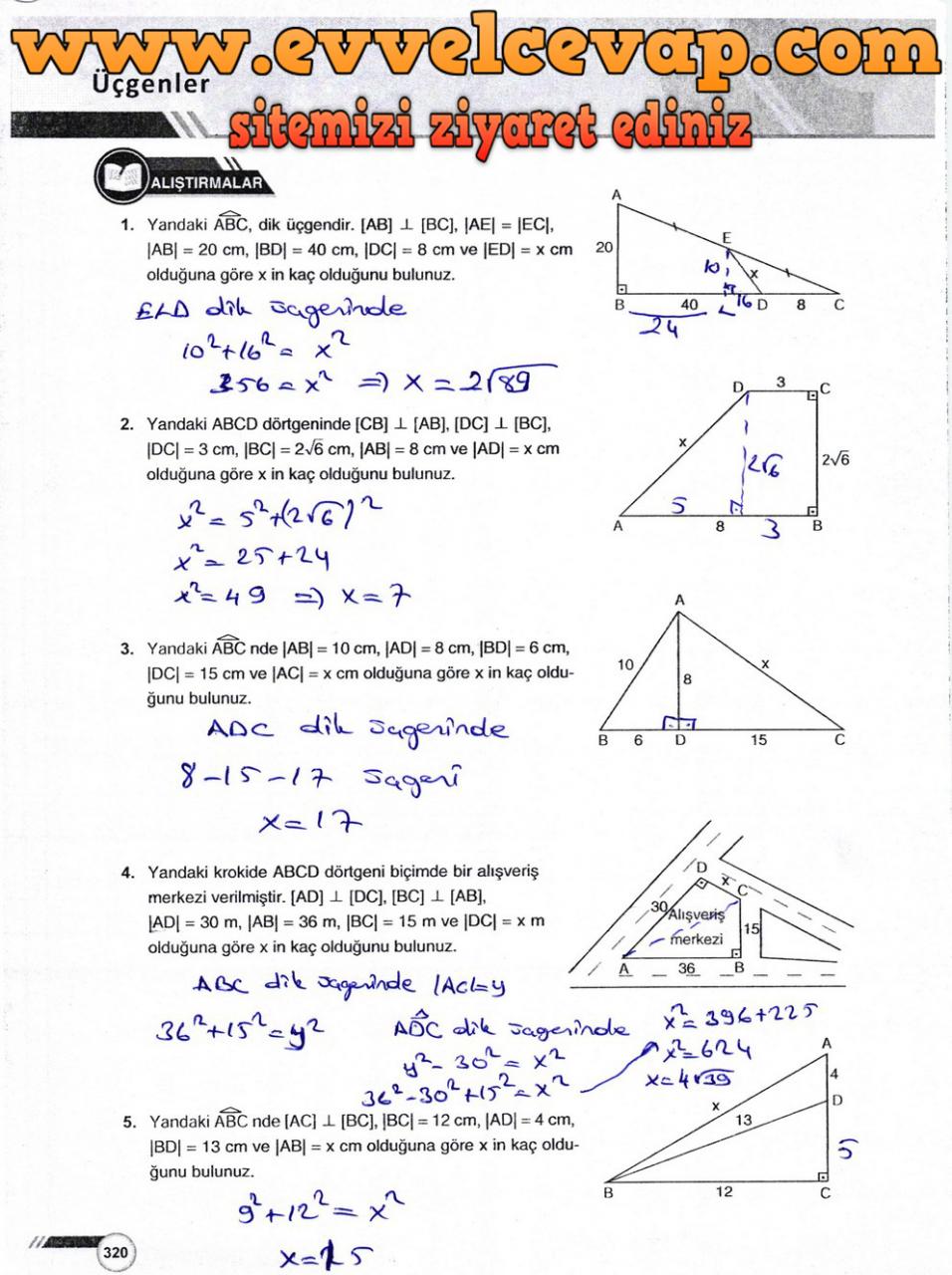 9. Sınıf Ödev Yayınları Matematik Ders Kitabı Sayfa 320 Cevabı