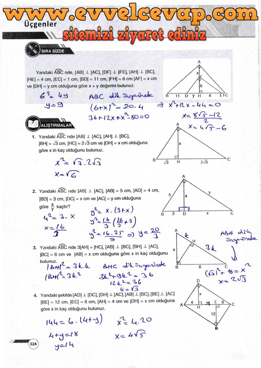 9. Sınıf Ödev Yayınları Matematik Ders Kitabı Sayfa 324 Cevabı