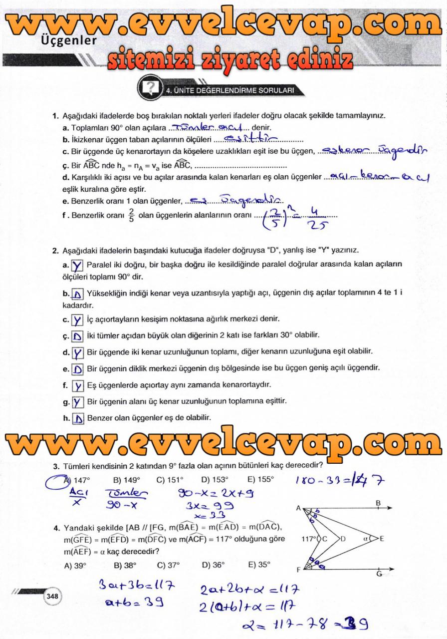 9. Sınıf Ödev Yayınları Matematik Ders Kitabı Sayfa 348 Cevabı