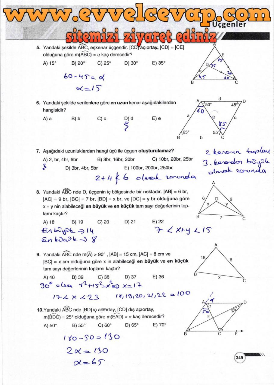 9. Sınıf Ödev Yayınları Matematik Ders Kitabı Sayfa 349 Cevabı