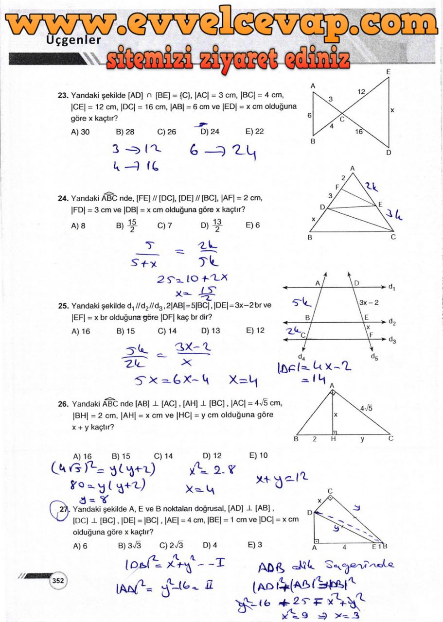 9. Sınıf Ödev Yayınları Matematik Ders Kitabı Sayfa 352 Cevabı