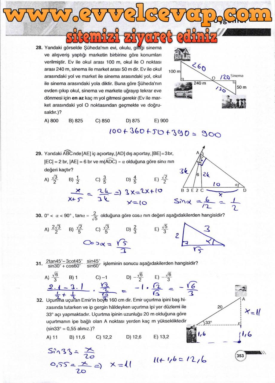 9. Sınıf Ödev Yayınları Matematik Ders Kitabı Sayfa 353 Cevabı
