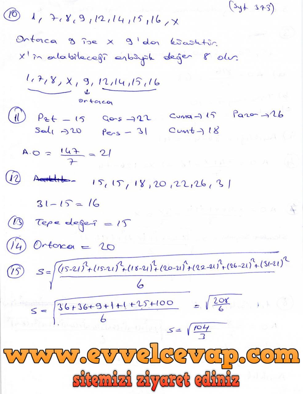 9. Sınıf Ödev Yayınları Matematik Ders Kitabı Sayfa 375