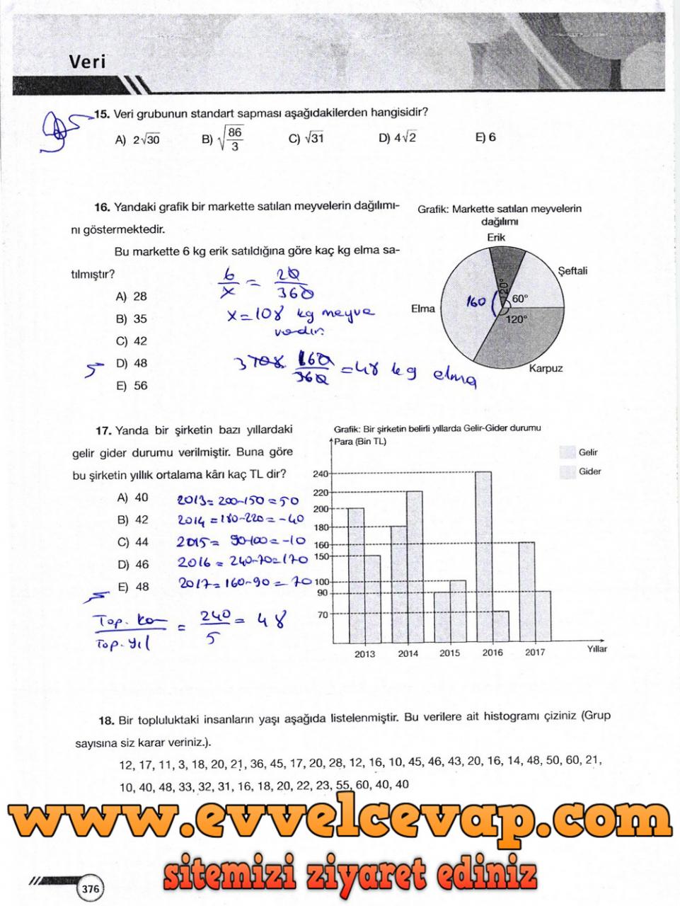 9. Sınıf Ödev Yayınları Matematik Ders Kitabı Sayfa 376 Cevabı