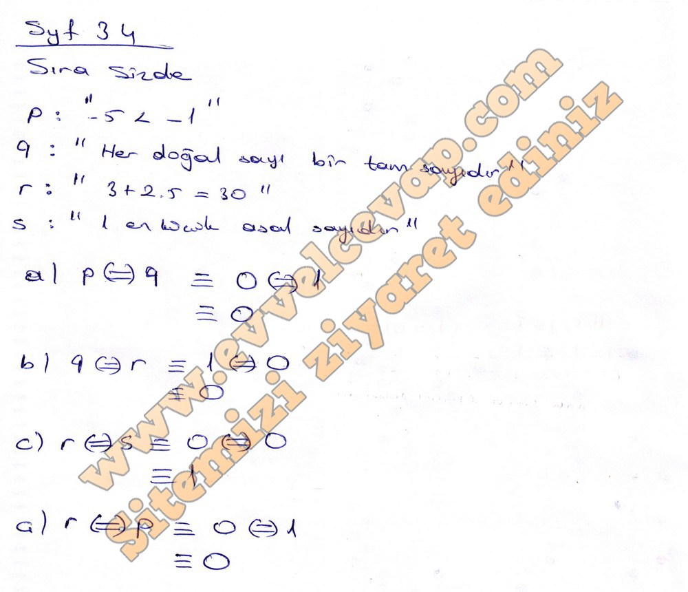 9. Sınıf Matematik Eksen Yayıncılık Ders Kitabı Sayfa 34 Cevapları