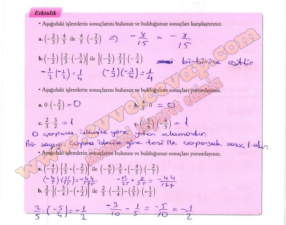 7. Sınıf Matematik Ekoyay Yayınları Ders Kitabı Sayfa 69 Cevapları
