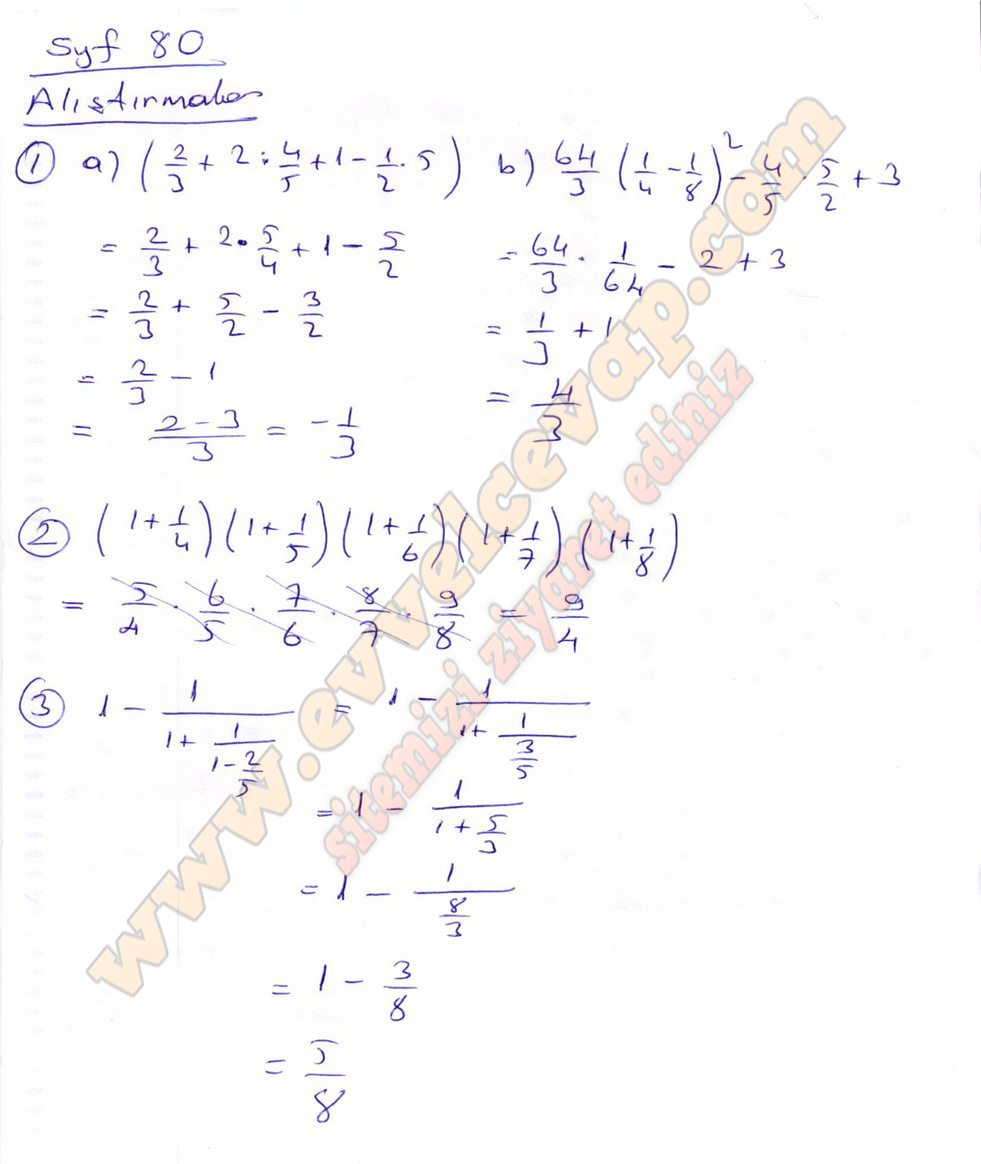 7. Sınıf Matematik Ekoyay Yayınları Ders Kitabı Sayfa 80 Cevapları