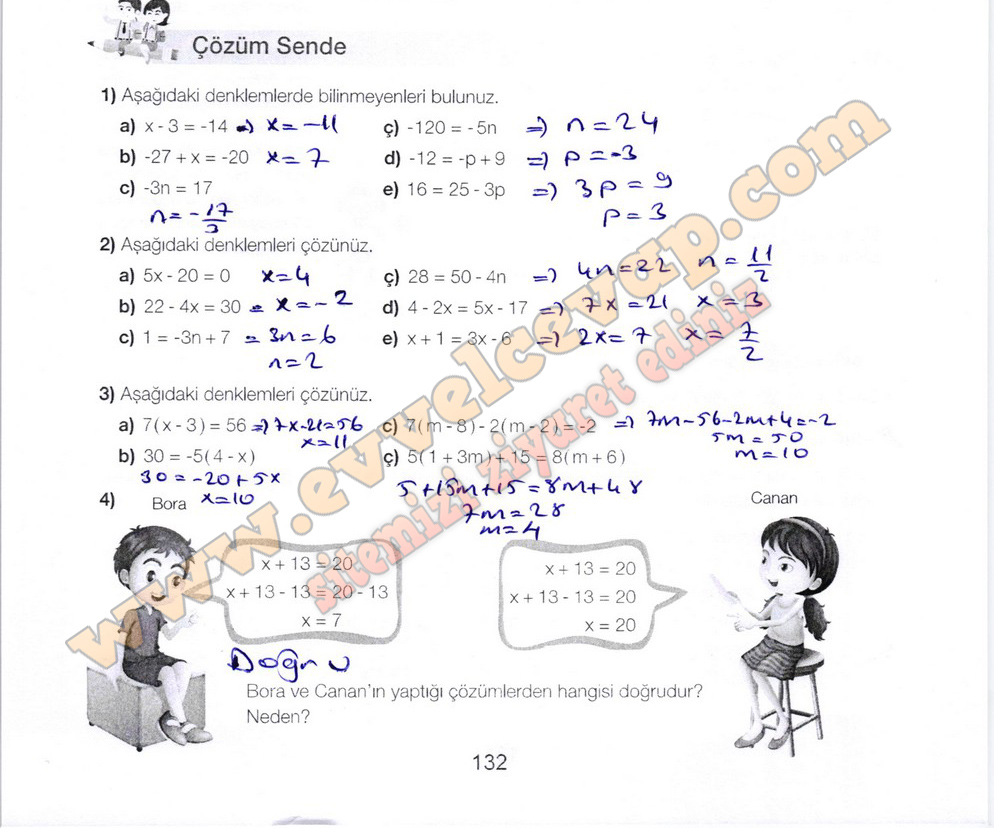 7. Sınıf Matematik Meb Yayınları Ders Kitabı Sayfa 132 Cevapları