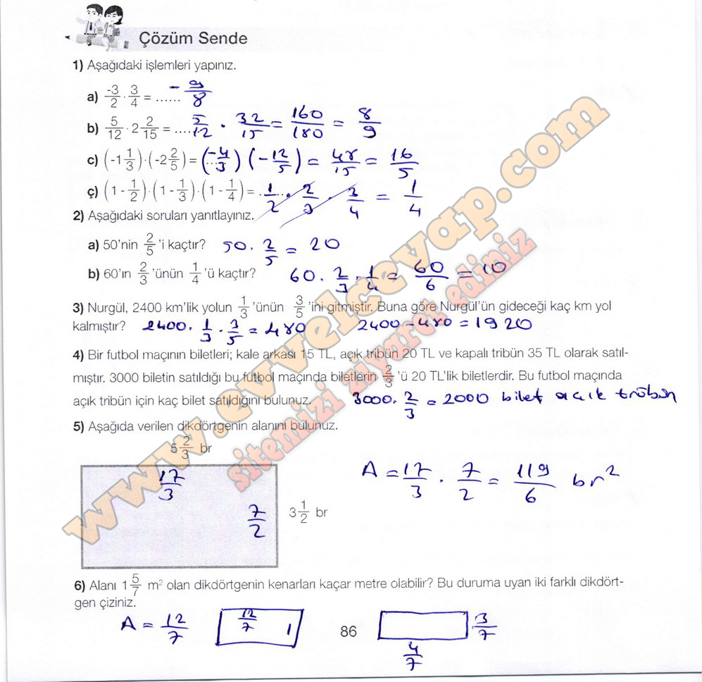 7. Sınıf Matematik Meb Yayınları Ders Kitabı Sayfa 86 Cevapları