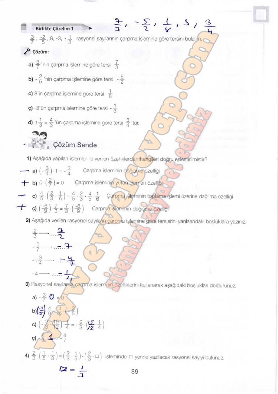 7. Sınıf Matematik Meb Yayınları Ders Kitabı Sayfa 89 Cevapları